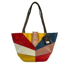 NWT AmeriLeather Thea Leather Tote Bag Boho Colorful Purse Studs Brass P…